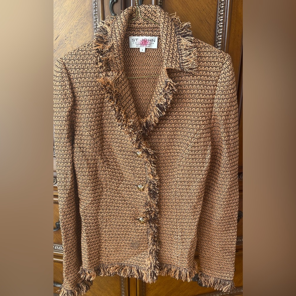St John Collection. Tweed Fringe Jacket Blazer Size 8